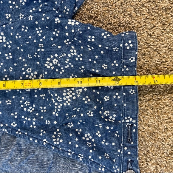 Free People Blue Chambray Cropped Polka Dot Top Women’s Size 8 Cotton Linen - Picture 6 of 6